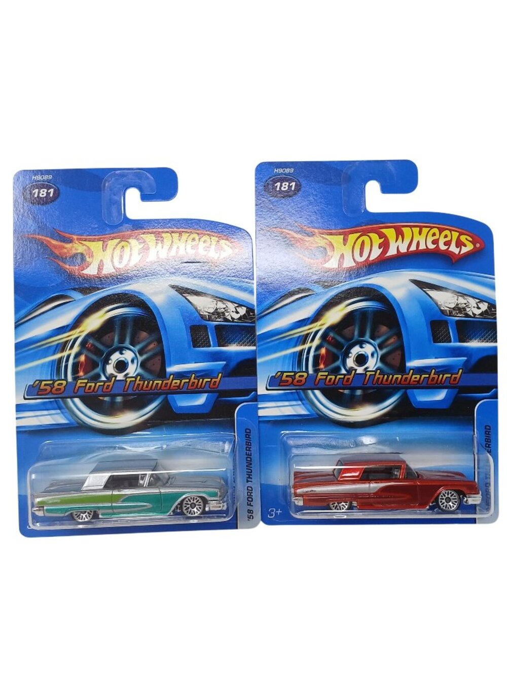 2 Hot Wheels '58 Ford Thunderbird DieCast Cars Green Red #181 New #D-36